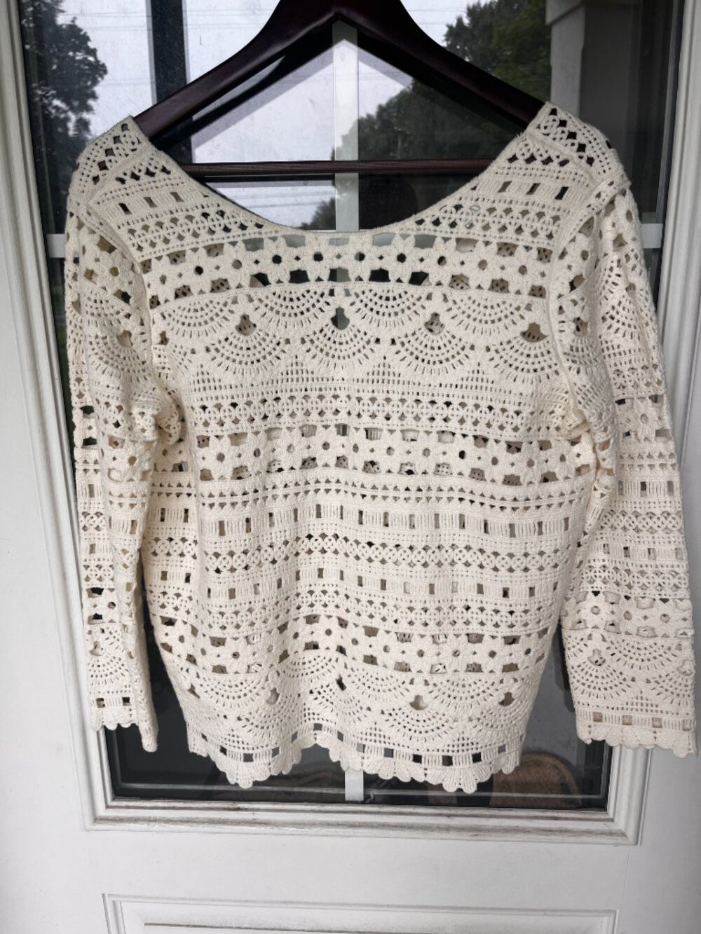 Sezane Cream Scallop Eyelet Lace Blouse - Size Small
